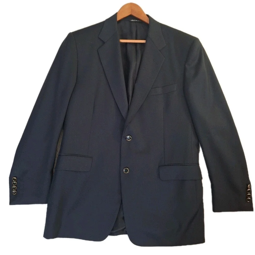 Canali Blazer Mens 52R Black 100% Wool Sport Coat Gold Buttons Made Italy